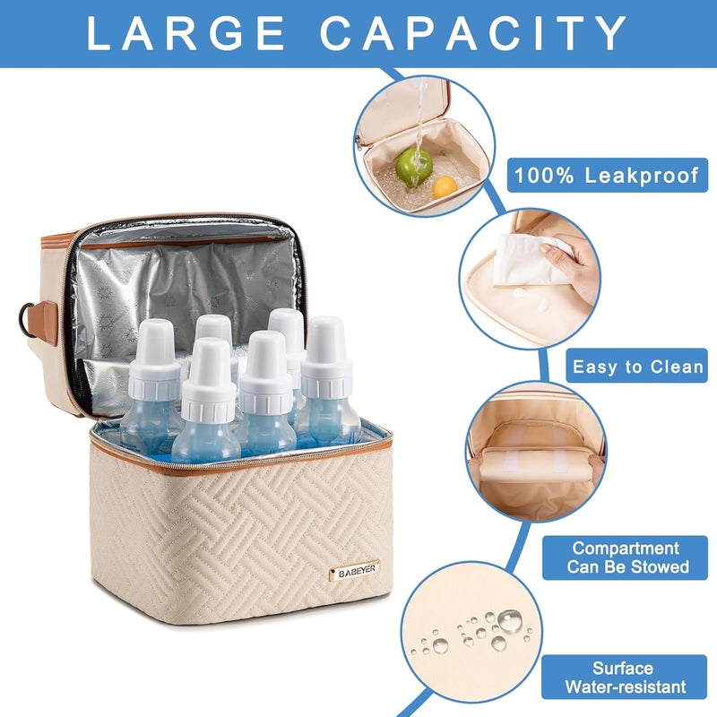 Docami Breastmilk Cooler Bag with Ice Pack & Mat Fit 6 Bottles Up to 9 Ounce, Breast Milk Pump Cooler Bag for Moms Daycare,Work&Travel, Cream - Image 3